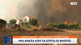 Σε αυλές σπιτιών οι φλόγες στην Λούμπα Μεγάρων