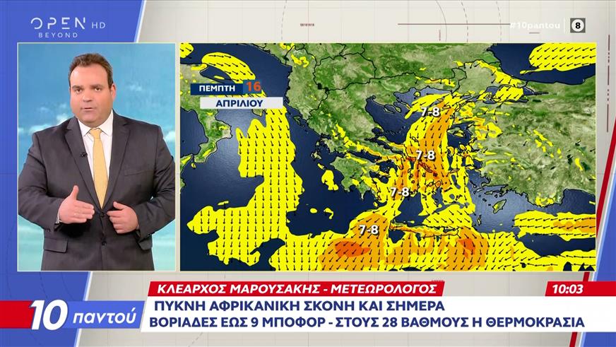 Πυκνή Αφρικανική σκόνη και σήμερα - Βοριάδες έως 9 μποφορ